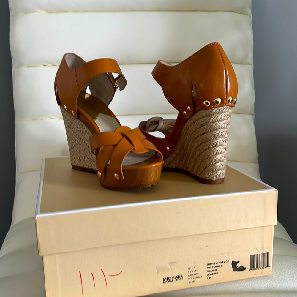 Michael Kors tan wedges.